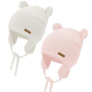 0-7M 2 Cute Bear Earflap Knit Hats for Baby X002C9EK63